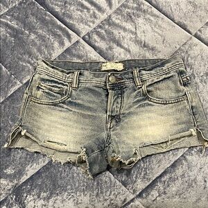 Free People waist 24 short hem distressed Denim Blue Women's Shorts
